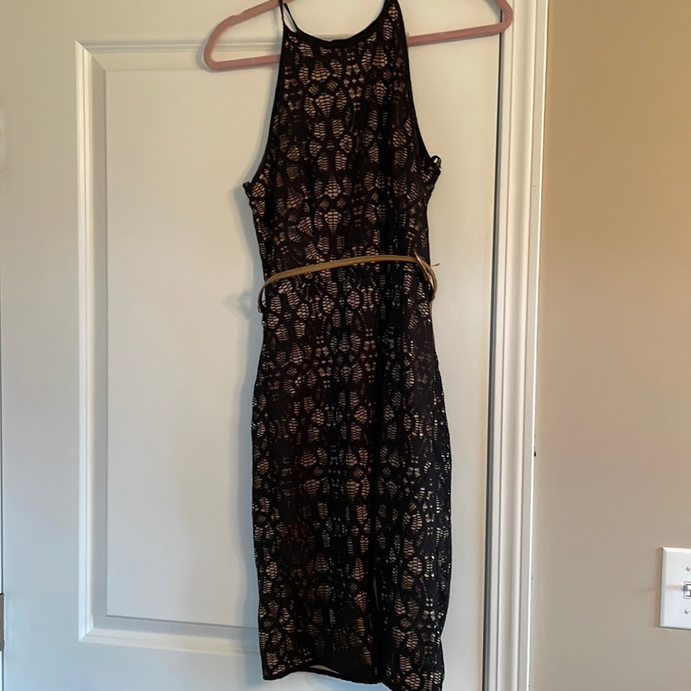 Black lace cocktail mini dress